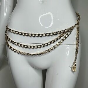 Triple Goldtone Adjustable 38”Chain Belt